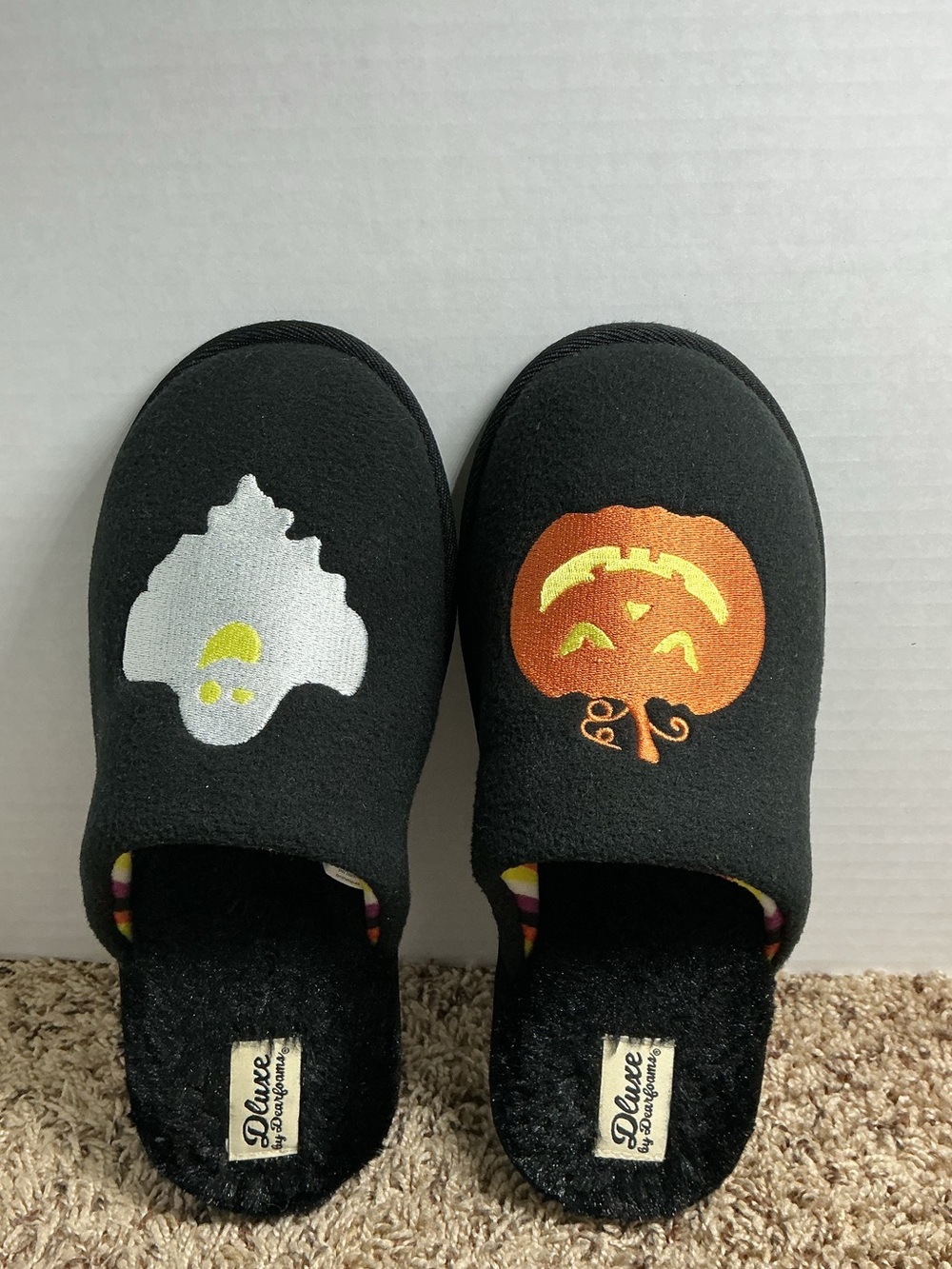 DLuxe by Dearfoams Halloween 🎃 Slippers Women’s L 9-10 Pumpkin Ghost 👻 Cozy NWOT